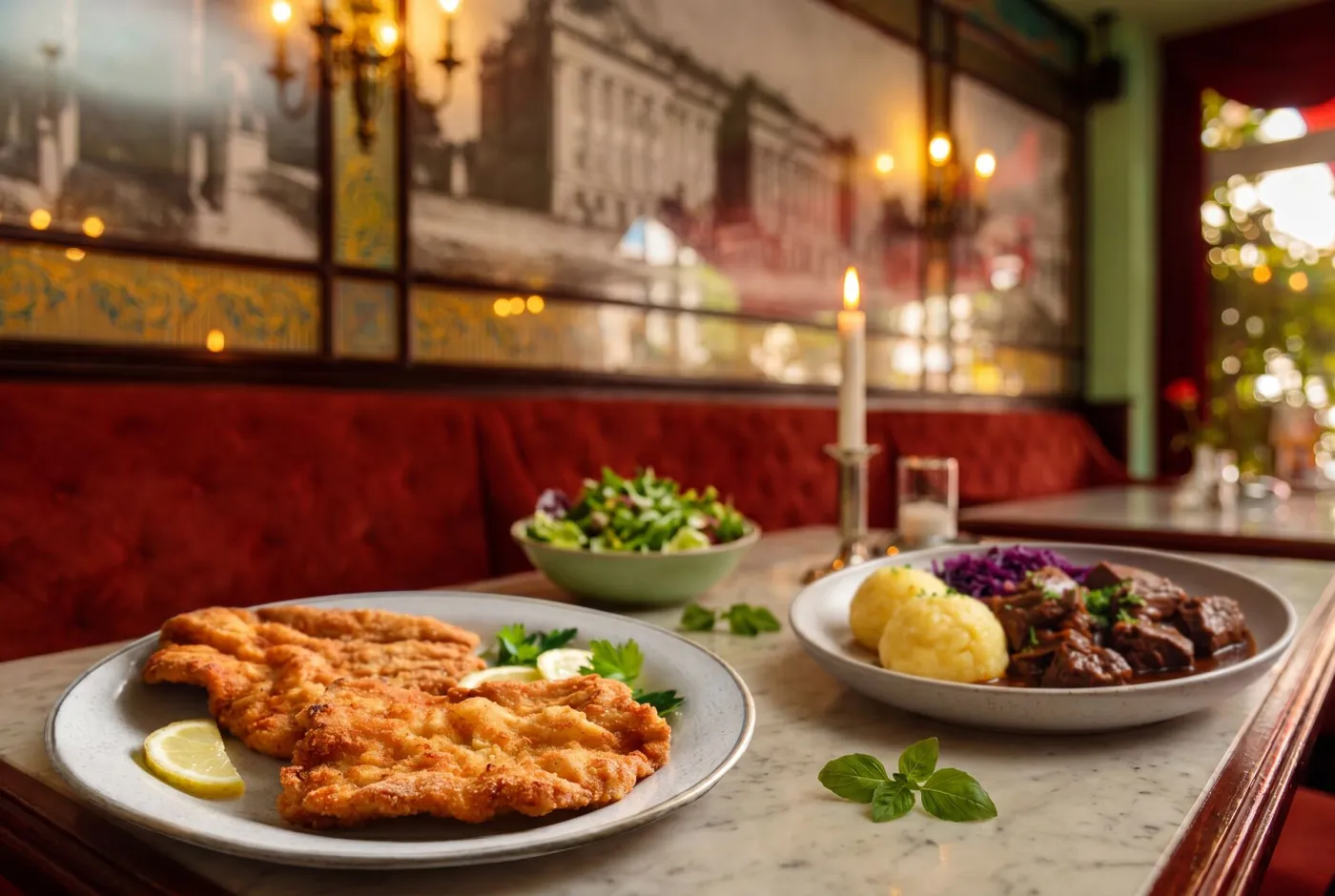 Herzhafte Küche im Café Heider, Wiener Schnitzel und Gulasch